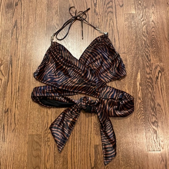 Princess Polly Tops - Princess Polly brown/black zebra stripe velvet wrap halter top size 6